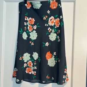 LOFT Gray Skirt with Orange and Green Floral Design